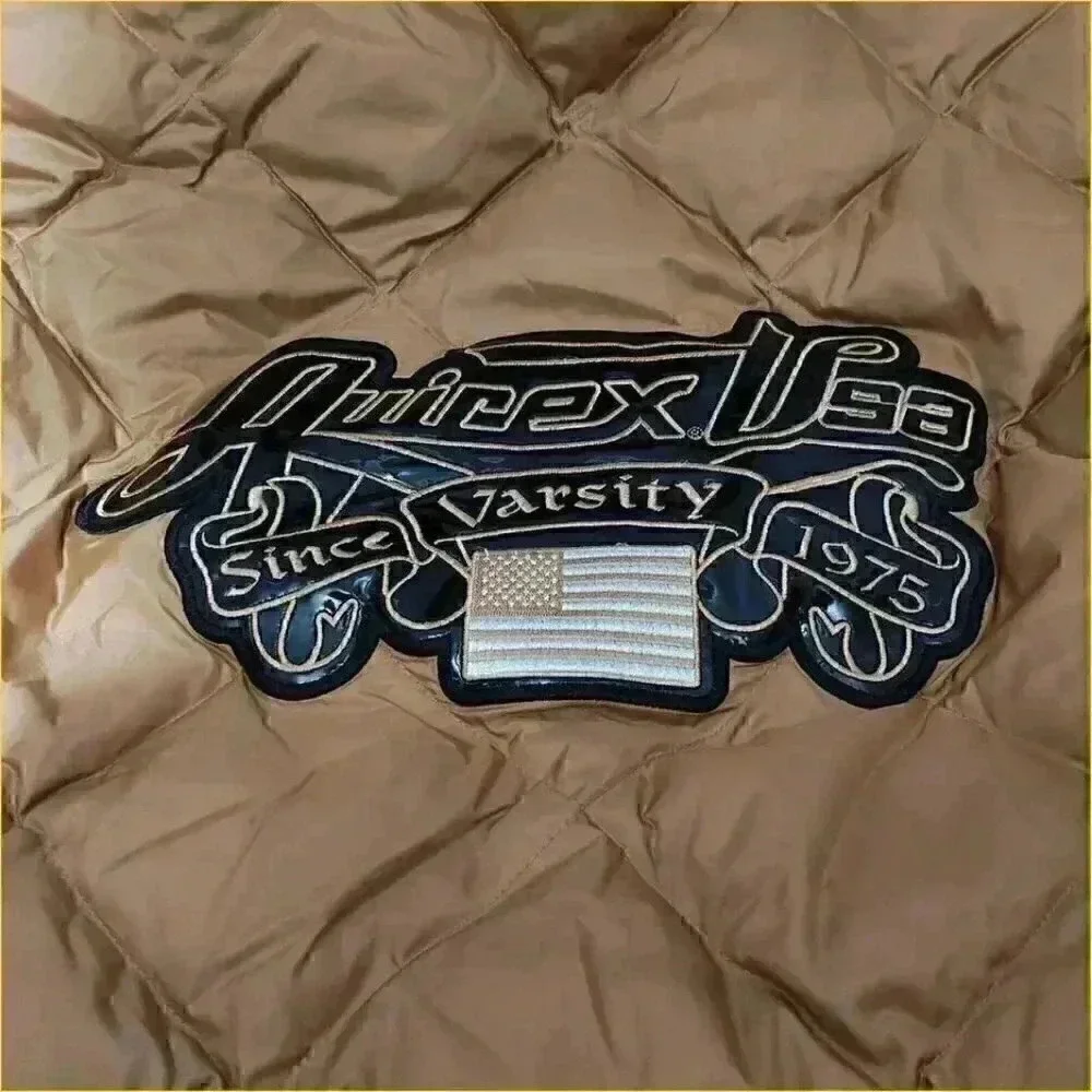 Avirex Goose Down Vasity Jacket Coat Tan Black Youth Kids Large 16 - 18 Logo